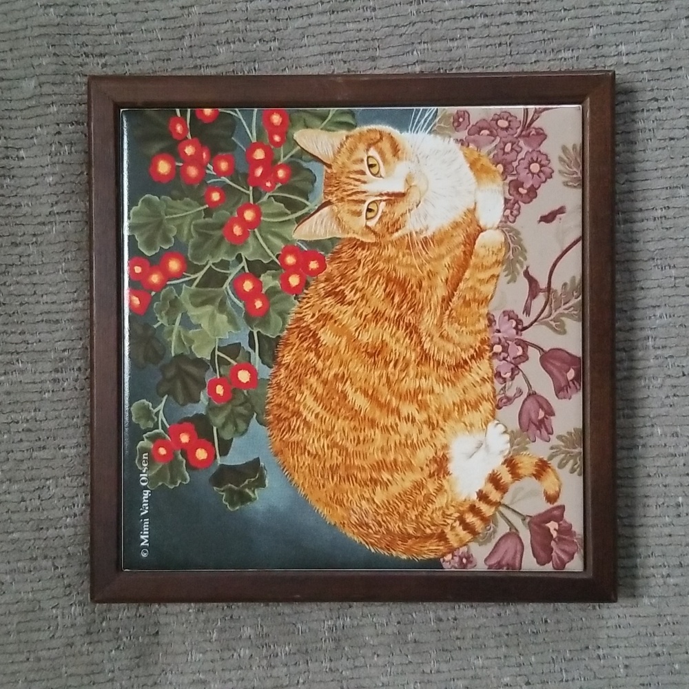 Vintage 1989 Orange Cat Trivet by Avon, Cat Kitchen Accessories, Wall Art